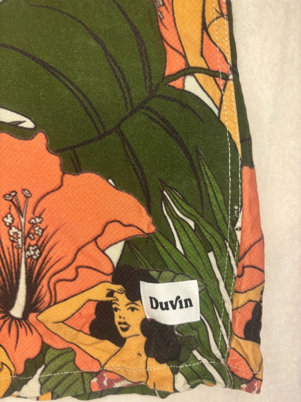 Duvin Hawaiian Floral Print Short Sleeve Shirt - Green/Coral - Picture 4 of 9
